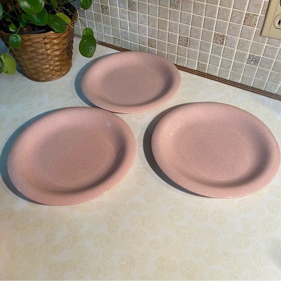 Vintage 14 piece Pink Speckled Granite Japan Stonware plate set Barbiecore - Picture 4 of 14